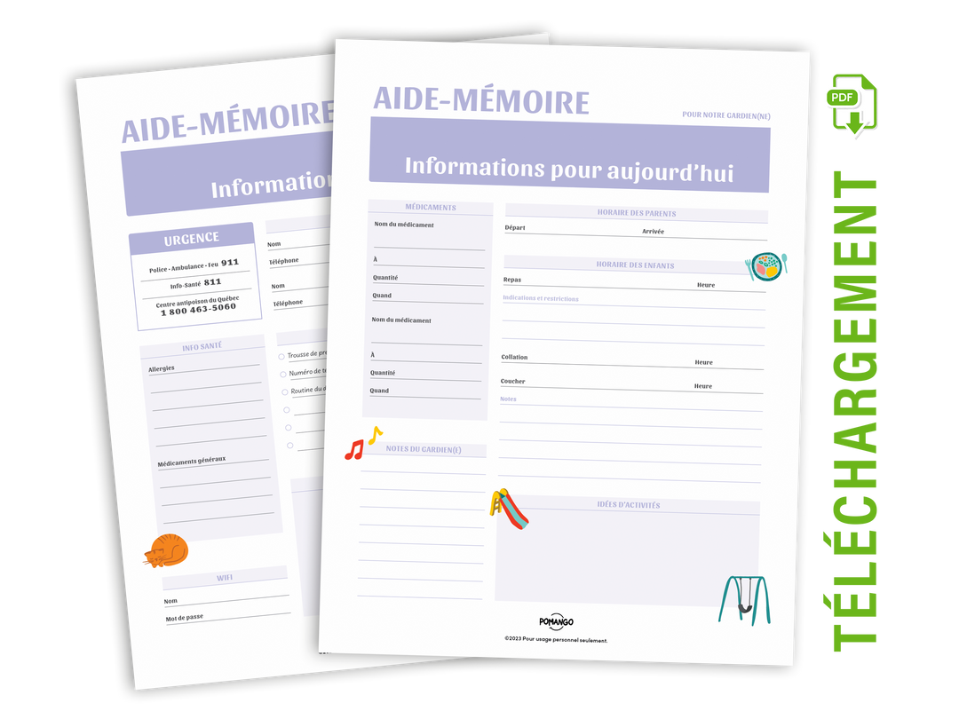 Printable Babysitter Cheat Sheet