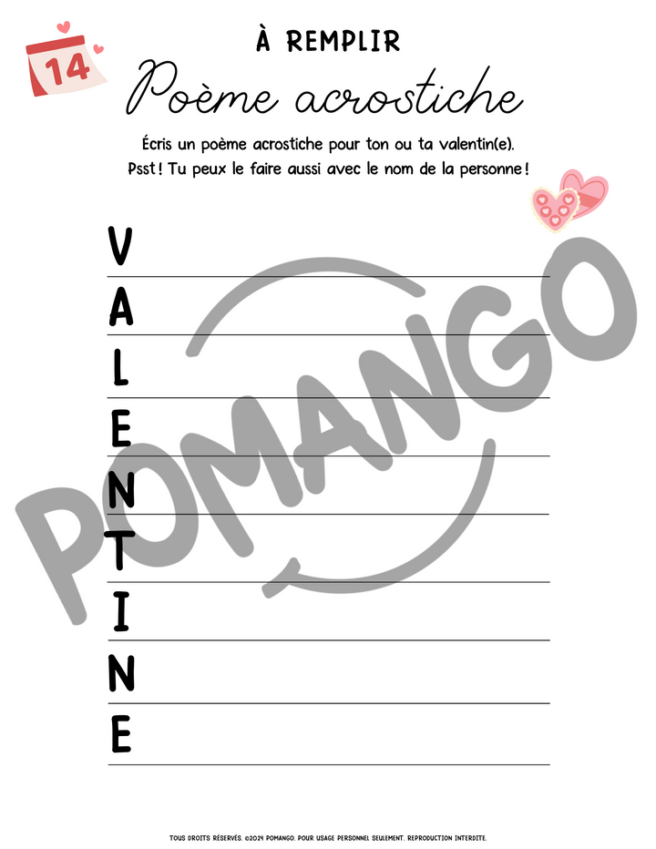 Cahier D'activités St-Valentin- À Télécharger