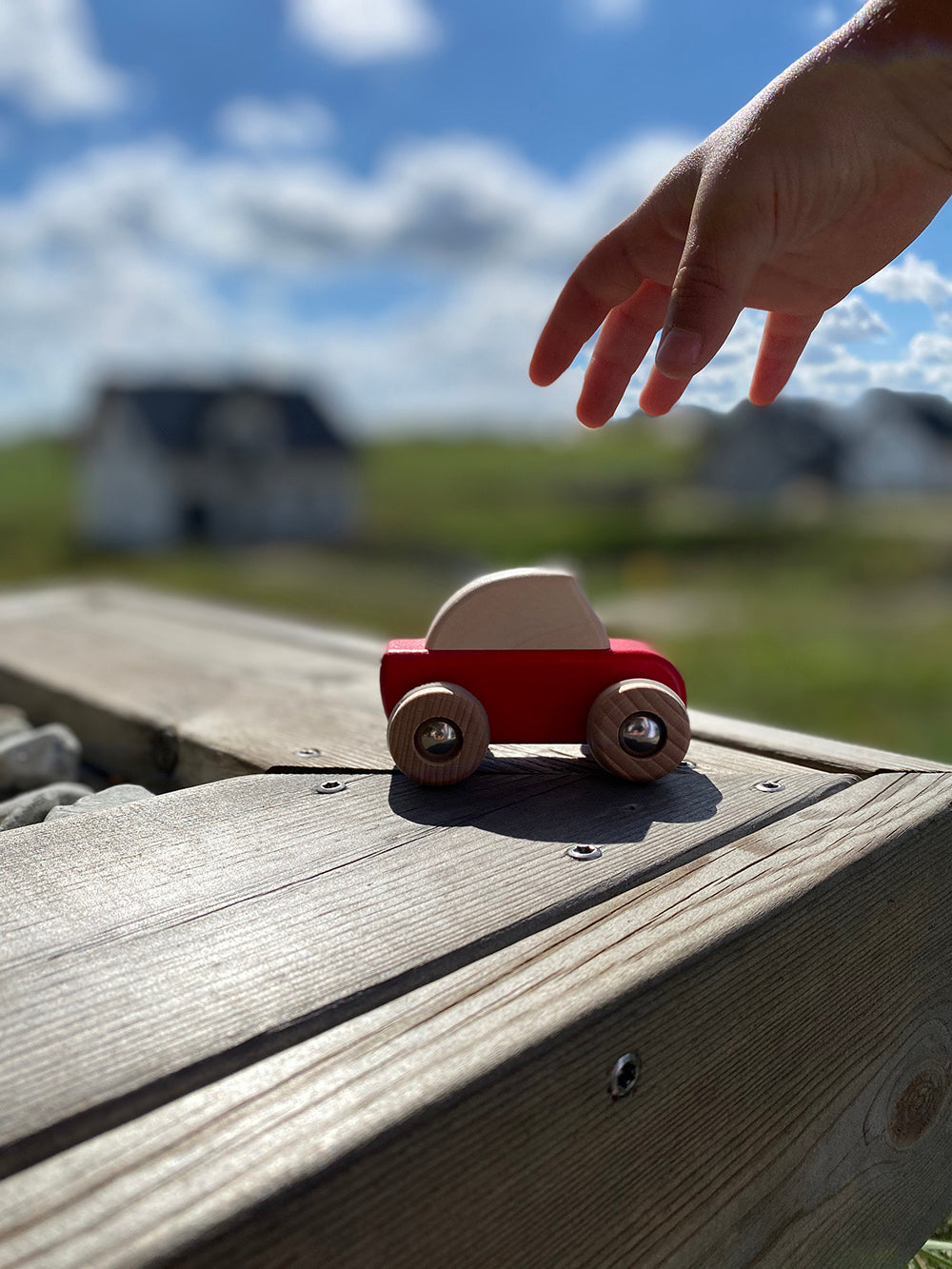 Wooden pull-back car