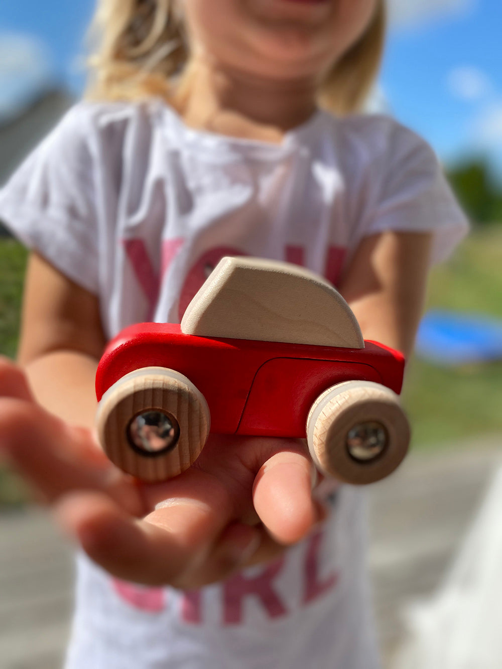 Wooden pull-back car