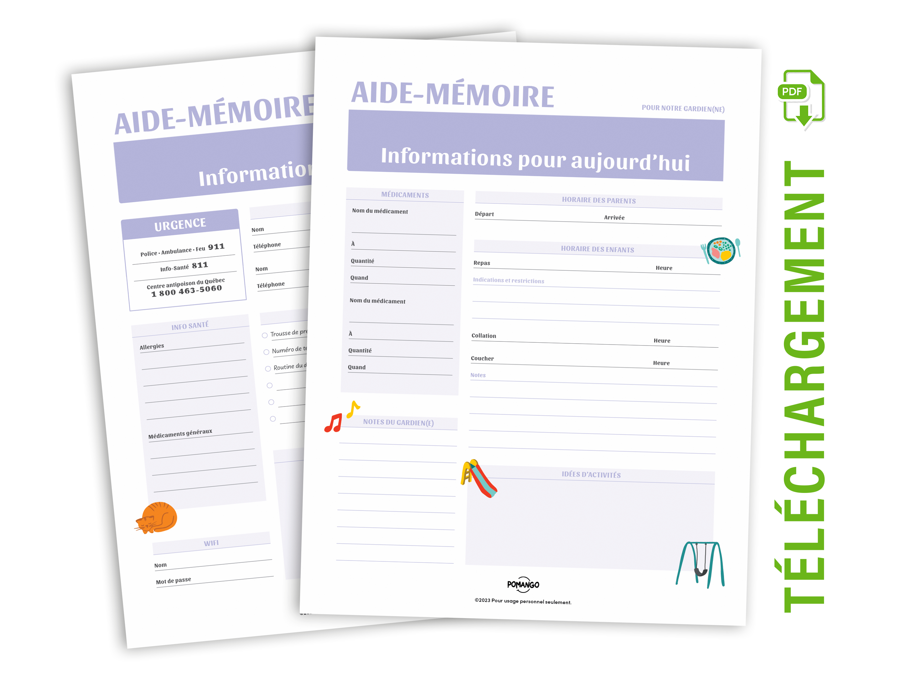 Aide-mémoire pour notre gardien(ne) à imprimer