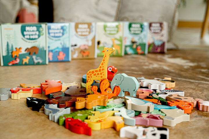 Ensemble 6 coffrets animaux en bois