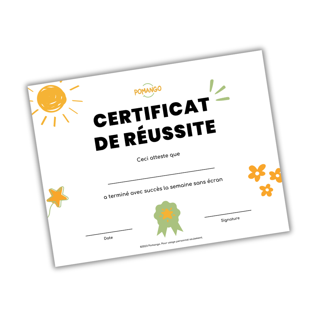 certificat de réussite sans écran