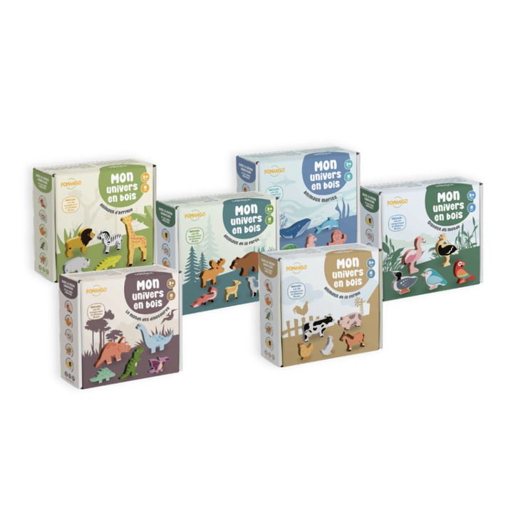 Ensemble 6 coffrets animaux en bois