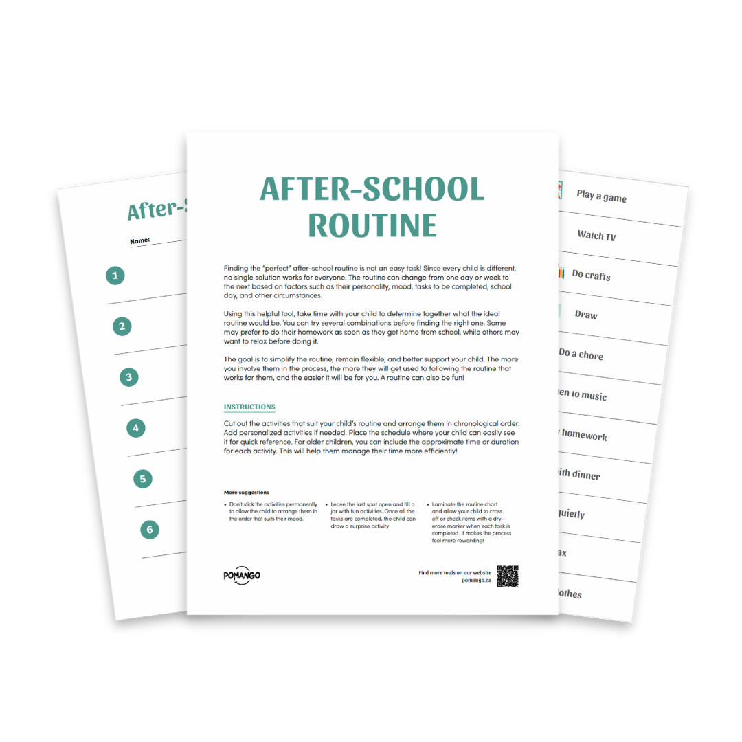 Routine après l'école à imprimer