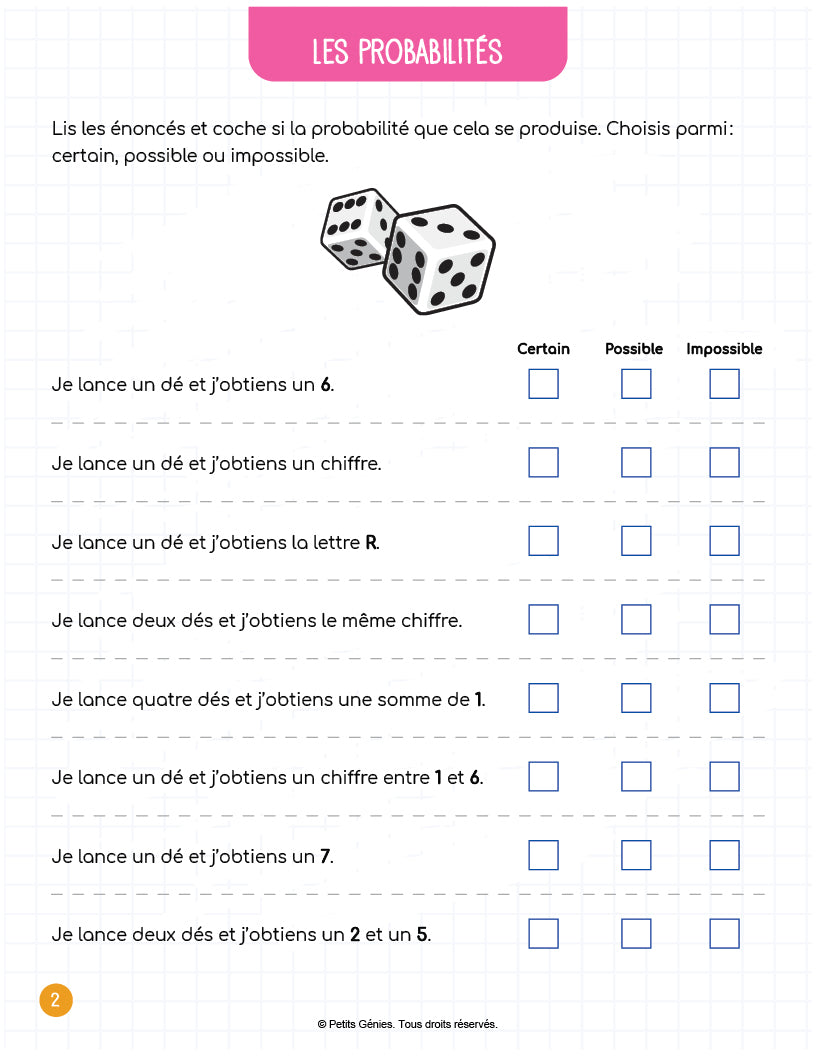 Défis 100% Maths- 2e Année- Probabilité (À Télécharger)