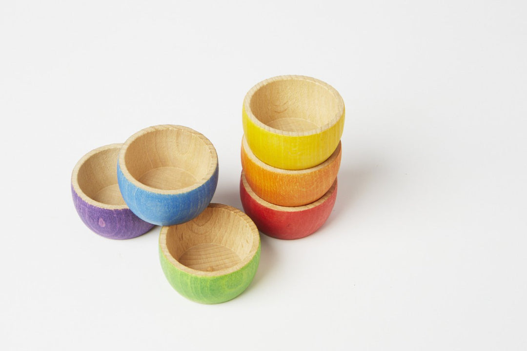 6 Colored Wooden Bowls 