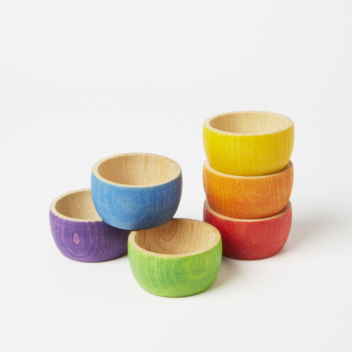 6 Colored Wooden Bowls 