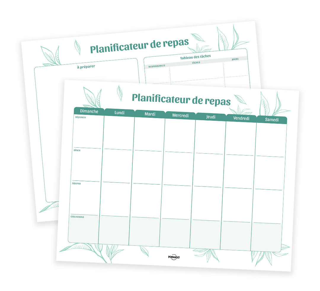 Planificateur de repas - à imprimer – Pomango