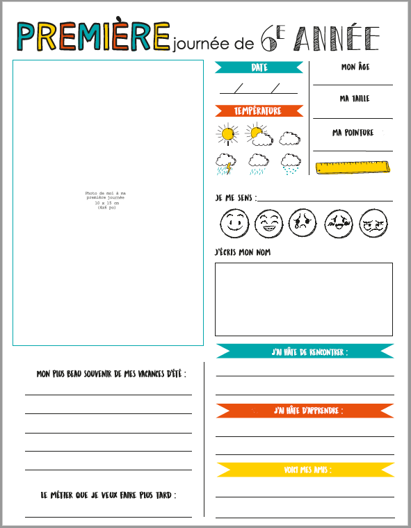 Cahier mes souvenirs d'école téléchargeable- 6e année