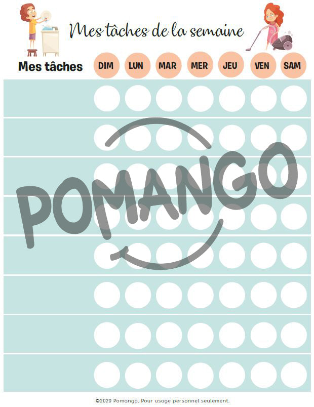 Mes tâches de la semaine à imprimer